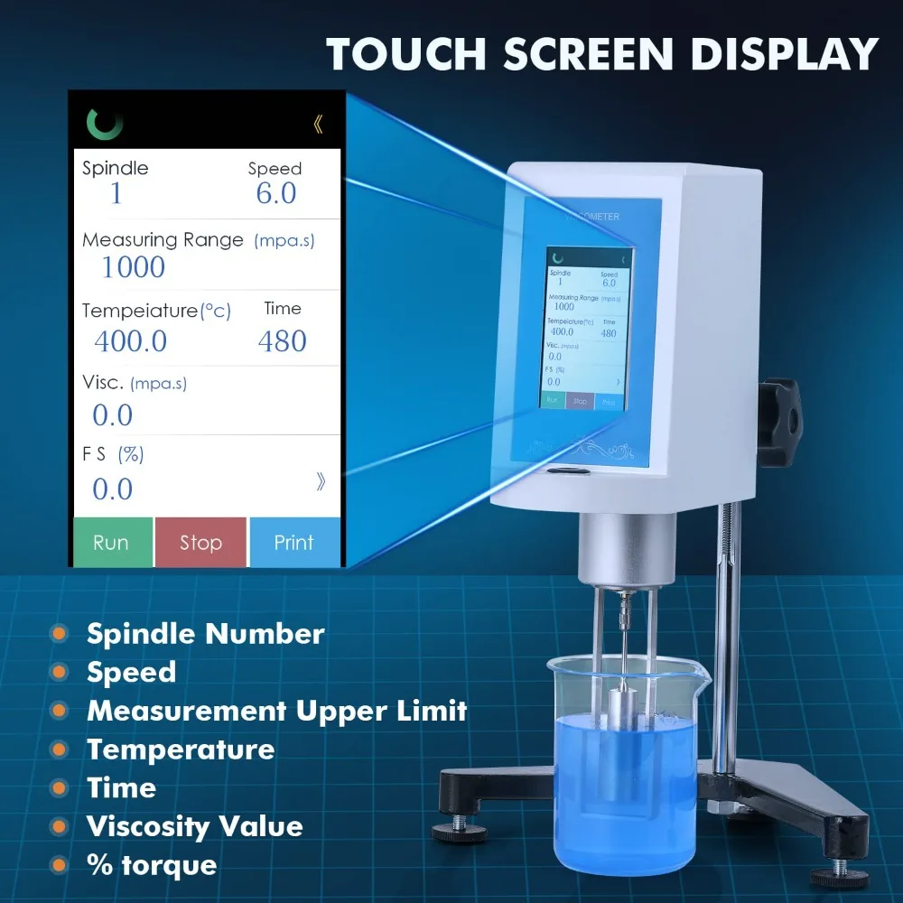 Digital Rotary Viscometer Touch Screen Viscosity Meter 1% Accuracy Lab Viscometers with Data Output and Temperature Probe NDJ-8T