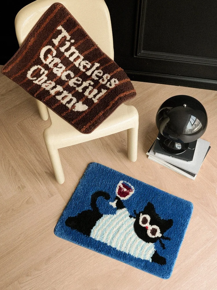 Adorable Flocking  Bath Mat Bathroom Absorbent Anti-Slip Toilet Floor Mat Machine Washable Decorative Carpet Rectangular P...
