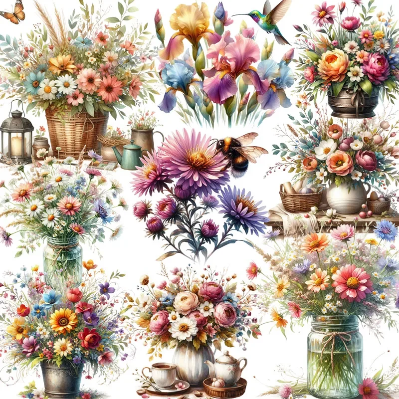 20Pcs/Pack Spring Flowers Sticker DIY Craft Scrapbooking Album Junk Journal Decorative Stickers