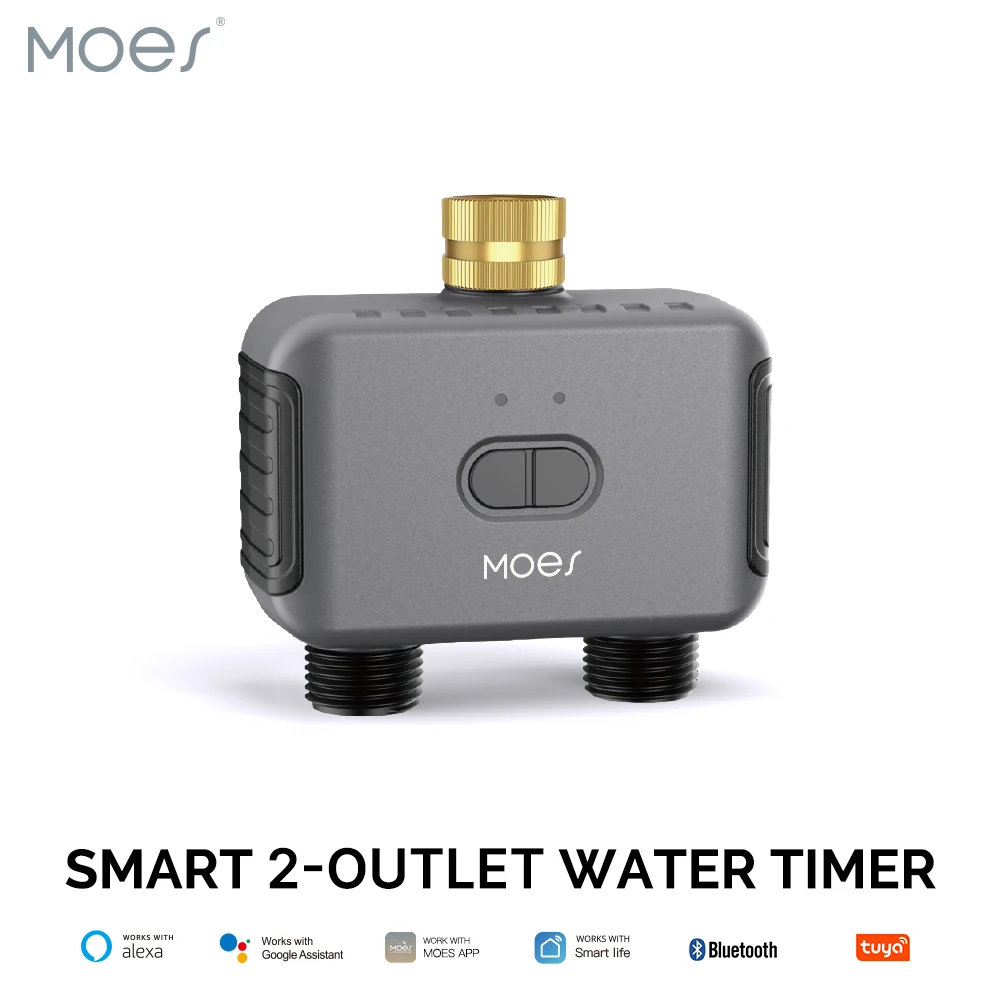 MOES Bluetooth Smart 2-Way Water Valve, Garden Sprinkler, Programmable Timer, Filter, Rain Delay, Automatic Irrigation Control