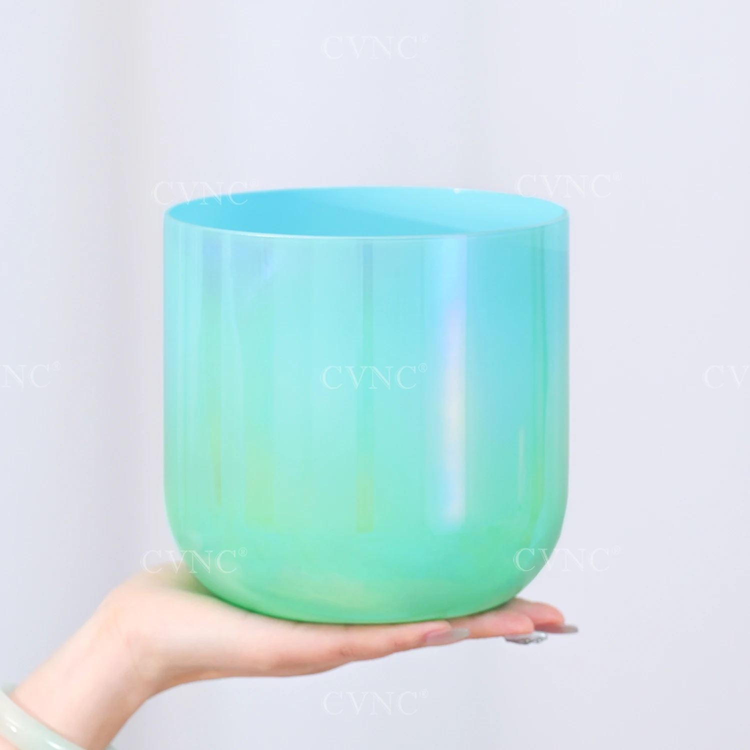 CVNC 7 Inch Dream Green Alchemy Clear Quartz Crystal Singing Bowl for Sound Healing and Therapy with mallet