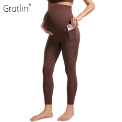 Mulheres borboleta maternidade leggings com bolsos, roupas esportivas de treino, Yoga gravidez calças, sobre a barriga, macio, 25