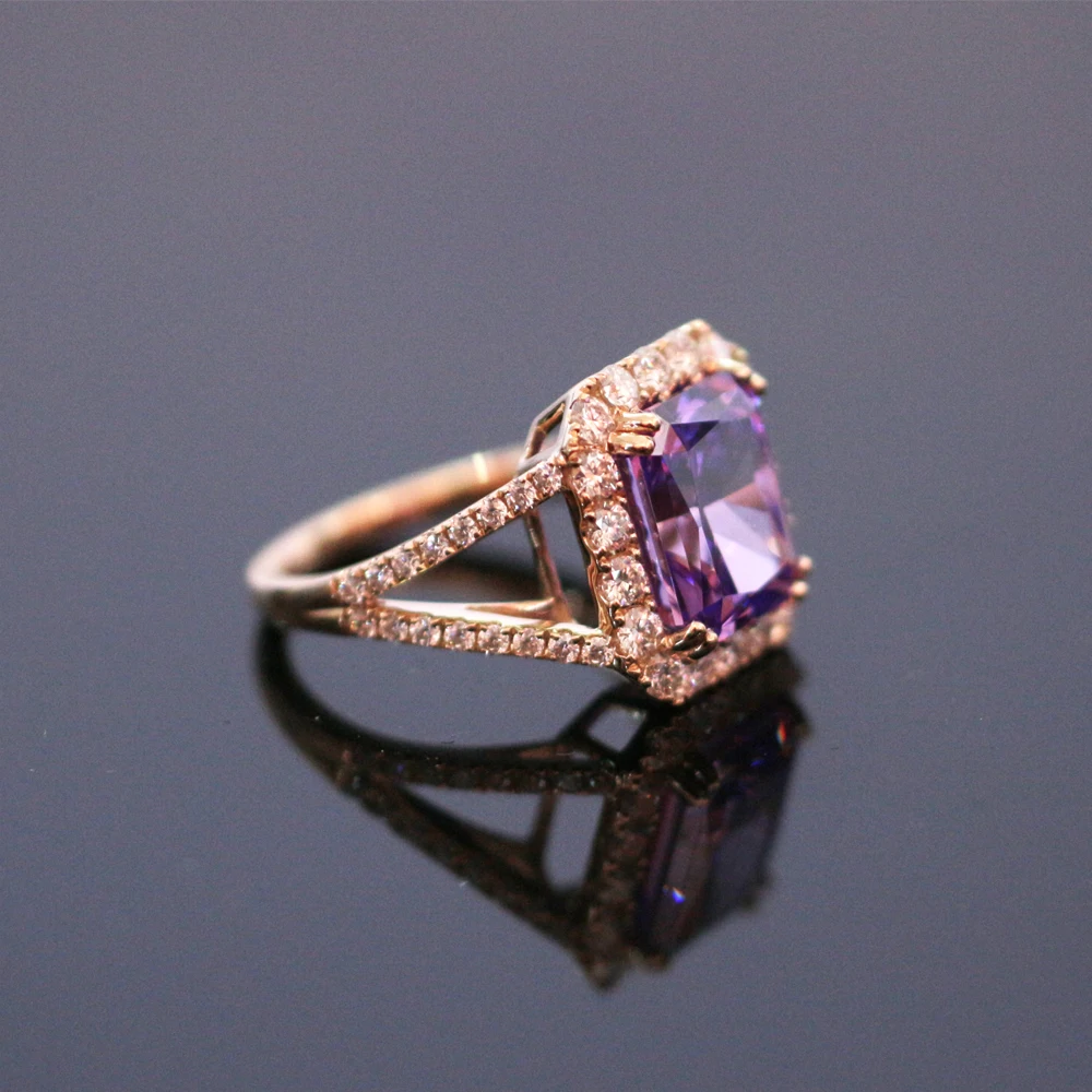 LETMEXC 14K Gold Purple High Carbon Diamond Moissanite D color VVS1 Boutique Ring