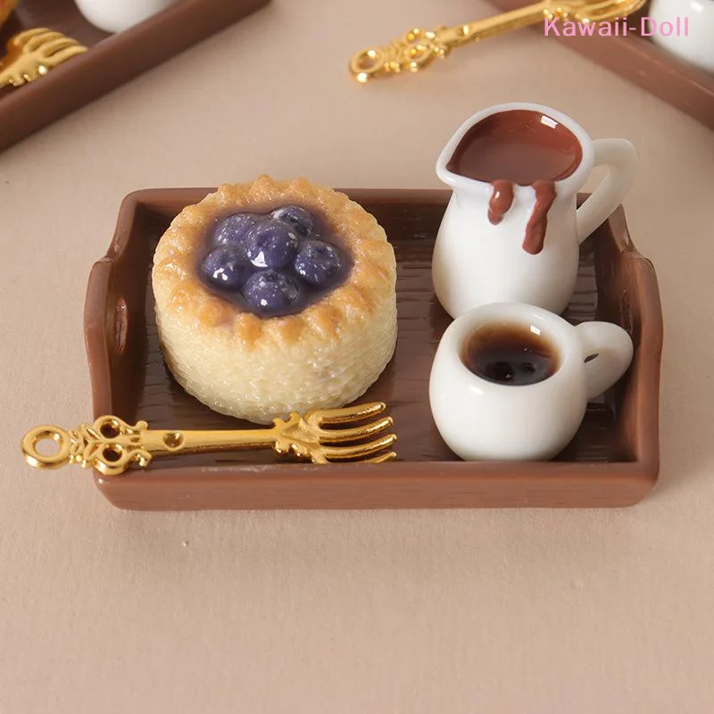 [DO]Puppenhaus-Miniatur-Kaffee- und Gebäck-Set, realistisches Essens-Tablett, Puppenhaus-Küchenzubehör für Rollenspiele und Szenenlayout[DO] – Detail 11