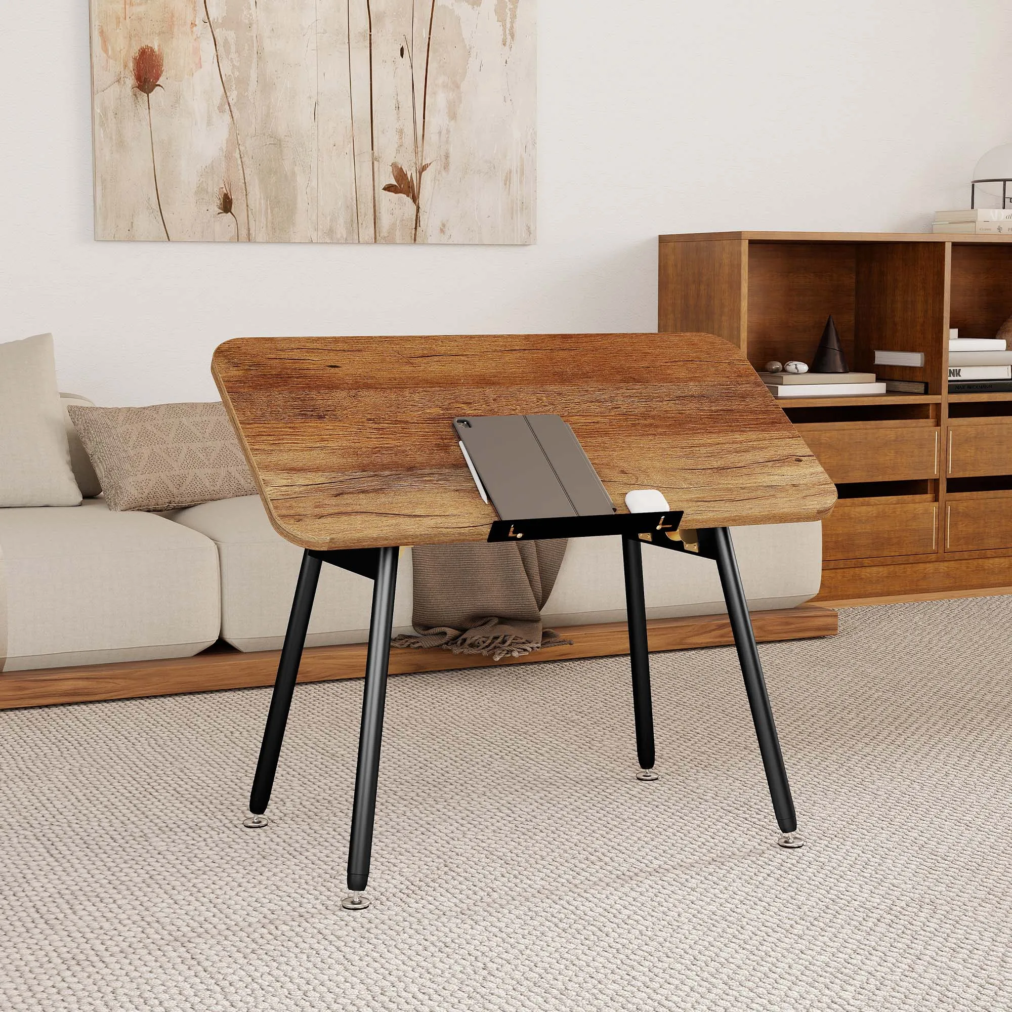 

5-Position Adjustable for Living Room/Bedroom/Study 80x40x49cm Walnut Folding Coffee Table