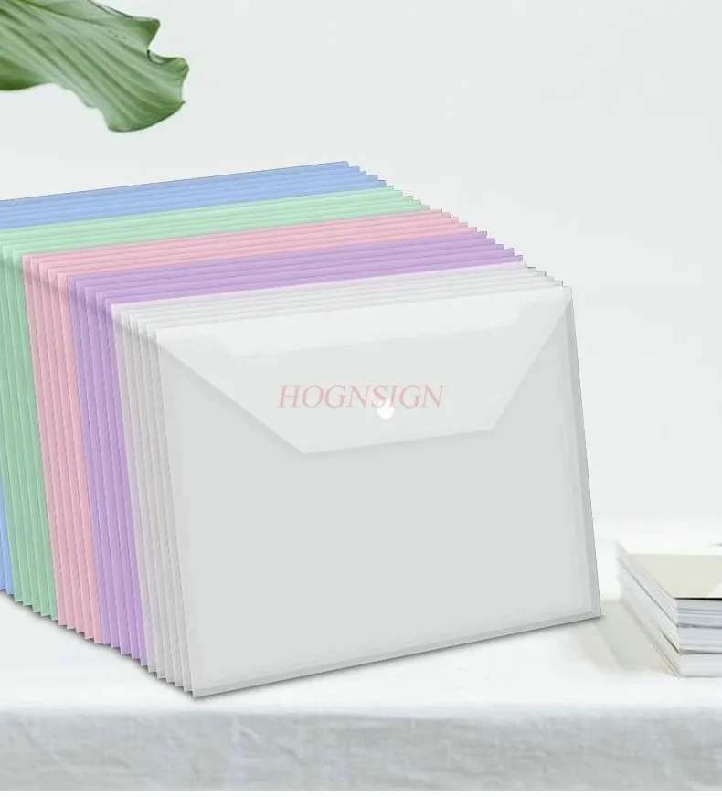 

10pcs A4 file bag, colored transparent plastic, thickened large capacity, buckle file bag, folder bag