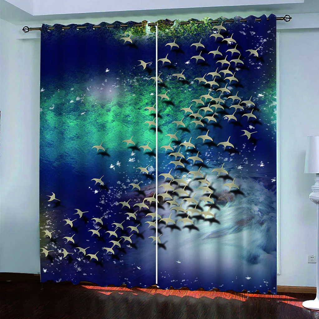 HUANZHUANG Curtains For Bedroom Abstract Gold Flying Birds Luxury Cheap Window Curtains Blinds For Living Room Kids Kicthen Door