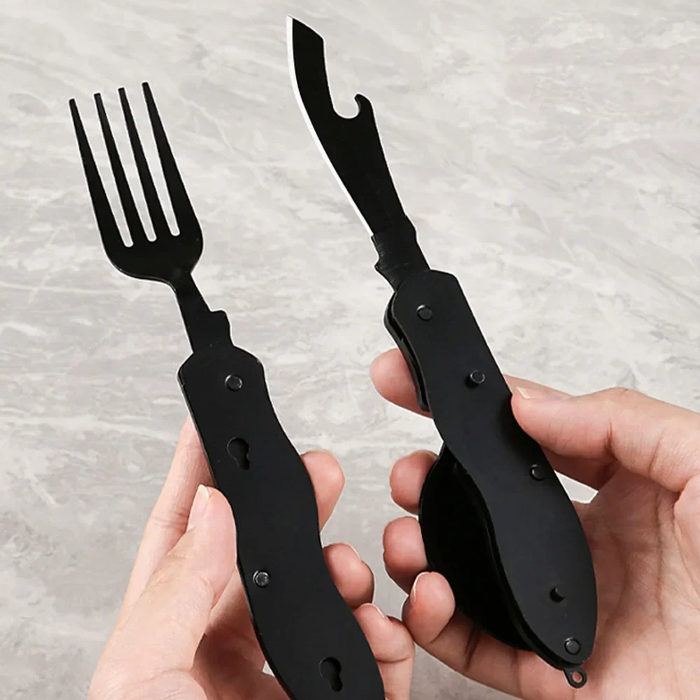 

Outdoor Folding Cutlery Set 3-in-1 Spoon Fork Knife Combo Portable Stainless Steel Multitool for Travel Camping Picnic