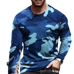 New Tide Camouflage  Pattern  European Size long Sleeved T-shirt For Men's Casual Autumn Trend Top Round Neck Tees