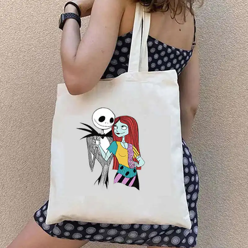 The Nightmare Before Christmas Tote Bags Disney Cartoon Sally Jack Canvas Handbags Large Capacity Shopping Bags Women Gift