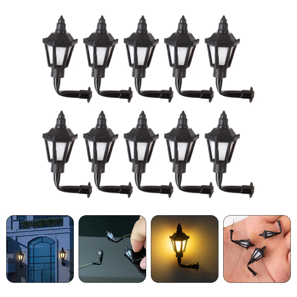 10 Pcs Micro Landscape Ornament Light Vintage Wall Lamps Model Sand Table DIY Materials Miniature Stainless Steel Plus Abs