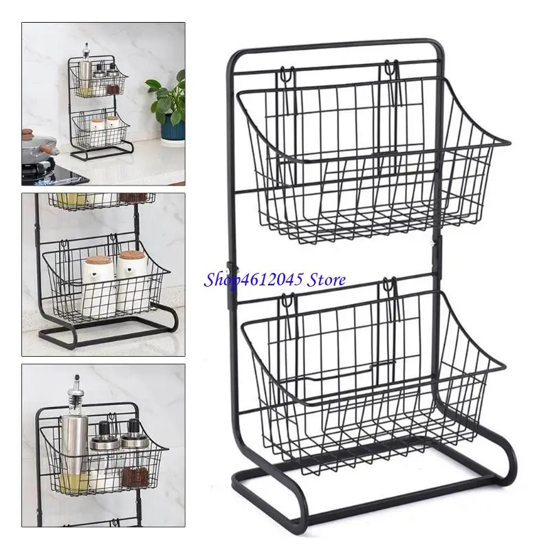 

L69A 2-Tier Kitchen Countertop Metal Storage Rack Spice Holder Basket Shelf
