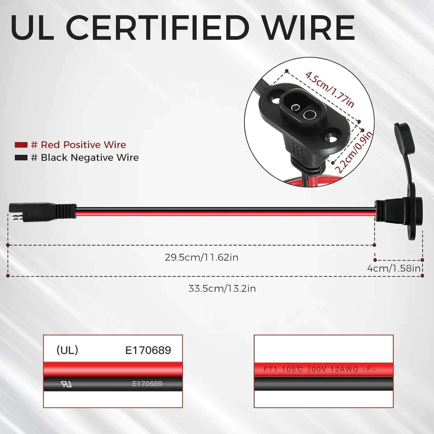 2Pcs SAE Quick Connector Harnesses 12AWG SAE Adapter Male Plug To Female Socket Cable for Solar Generator Battery Charger