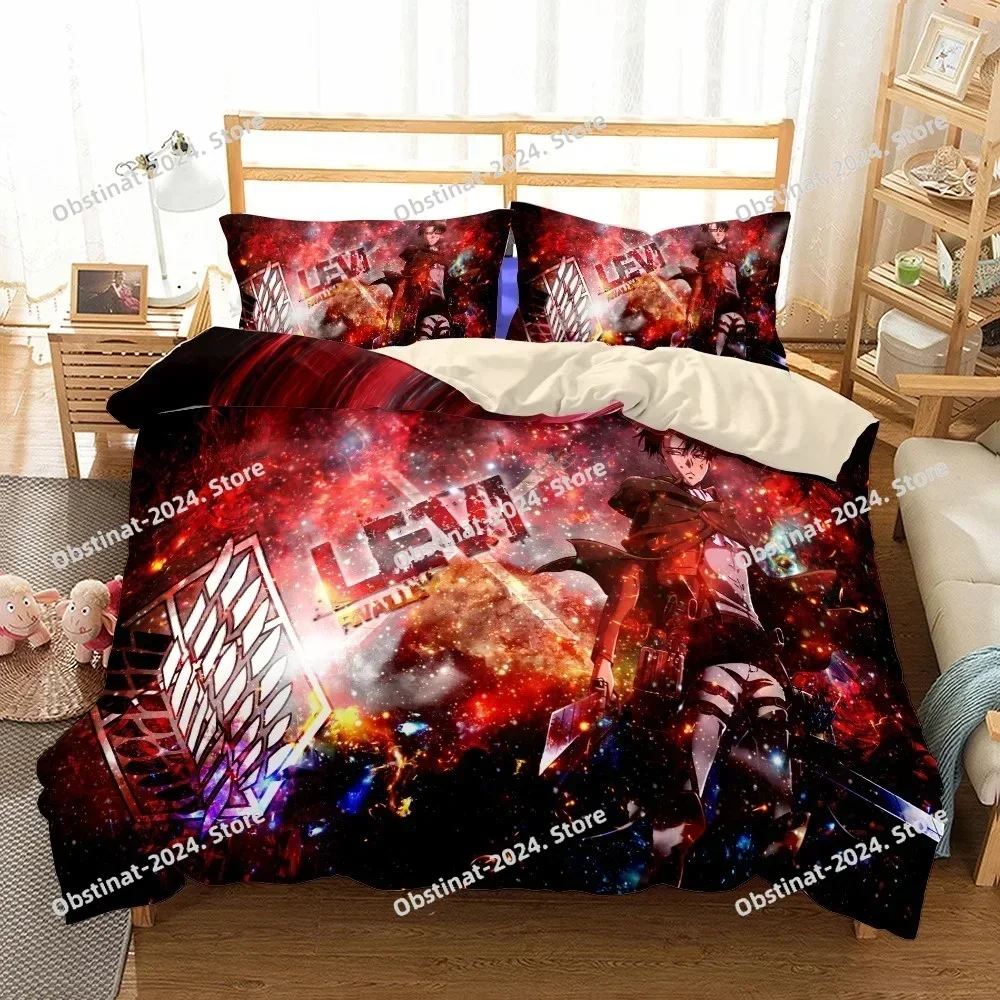 Anime Attack On Titan Bedding Set Kawaii Loli Boy Printed Bed Set Duvet Cover Pillowcase Bed Linen Sheet Quilt Cover Full Size