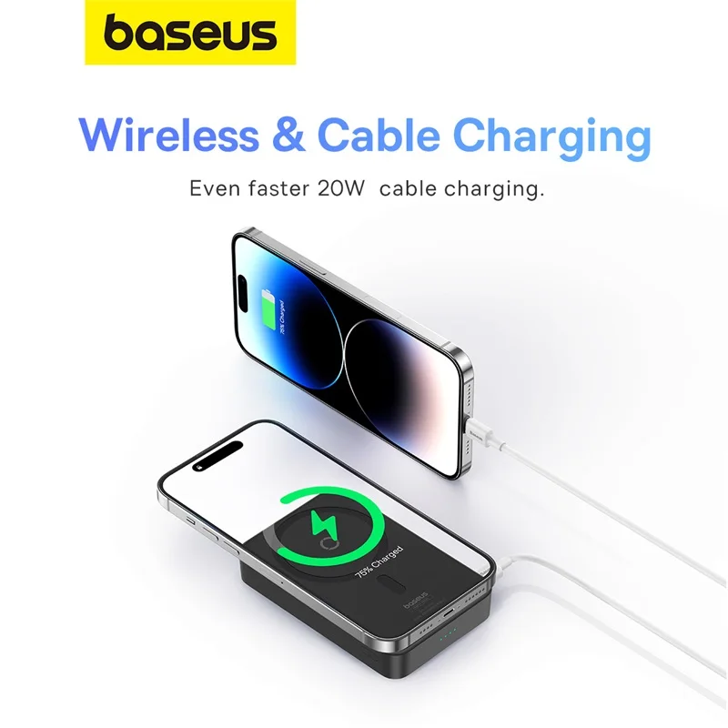 Imagem -05 - Baseus-banco de Potência Magnética Carregamento Rápido sem Fio Macsafe Bateria Externa Suporte para Telefone para Iphone 15 14 13 12 11 Pro Max