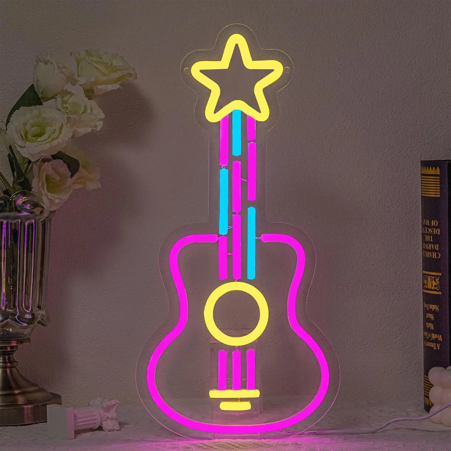 鮮やかなギターネオンサイン、usb電源の壁飾り、音楽スタジオ、寝室、バー、子供部屋用、カラフルなledアートライト