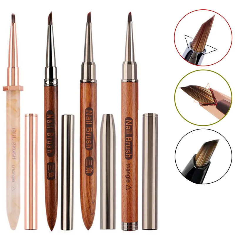 4 Stijl Driehoekige Bloemblaadje Nagelborstel Acryl Nail Art Liner Brush Strepen Raster Bloem Schilderij Tekening PenManicure Gereedschap