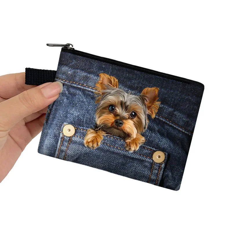 Funny jeans Pocket Dog Coin Bag Pet French Bulldog Dachshund Schnauzer Pug Dogs Key Credit Card Holder Mini Pouch Coin Money Bag