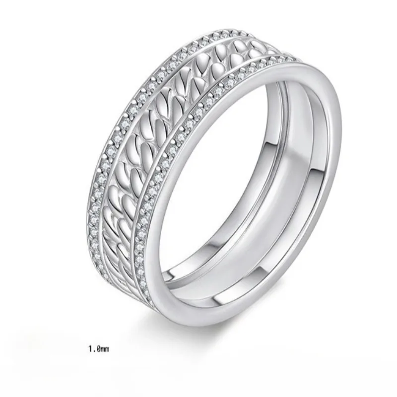 Hiphop Rock D Color Moissanite Cuban Chain Ring 925 Sterling Silver Fine Jewelry Maimi Diamond Cuban Party Rings Pass Tester