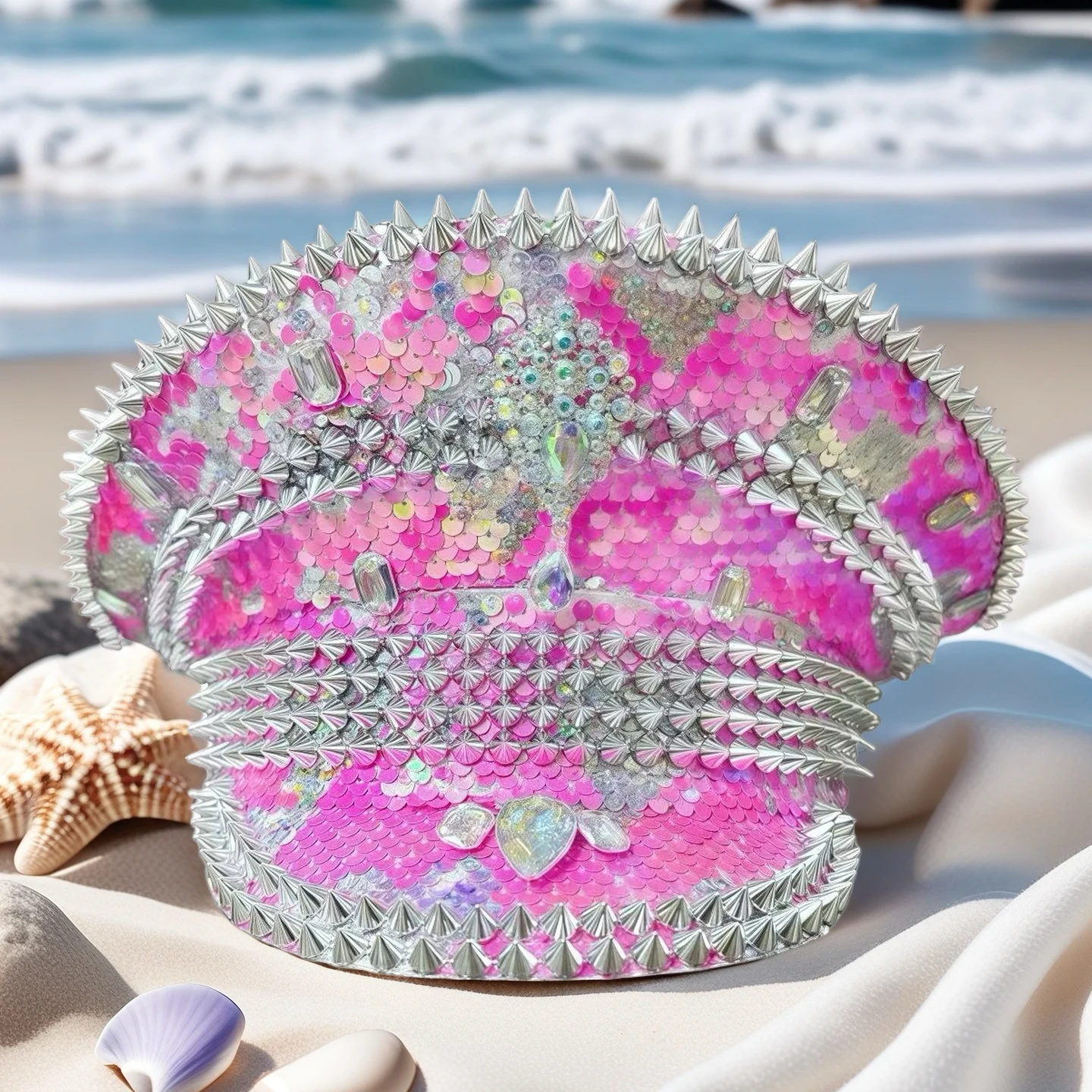 

HongLuan Yellow Laser Leather Loop Captain Hat Rhinestone & Military Caps for Woman, Rave Festivals Accessories ＆ Party Cap Man