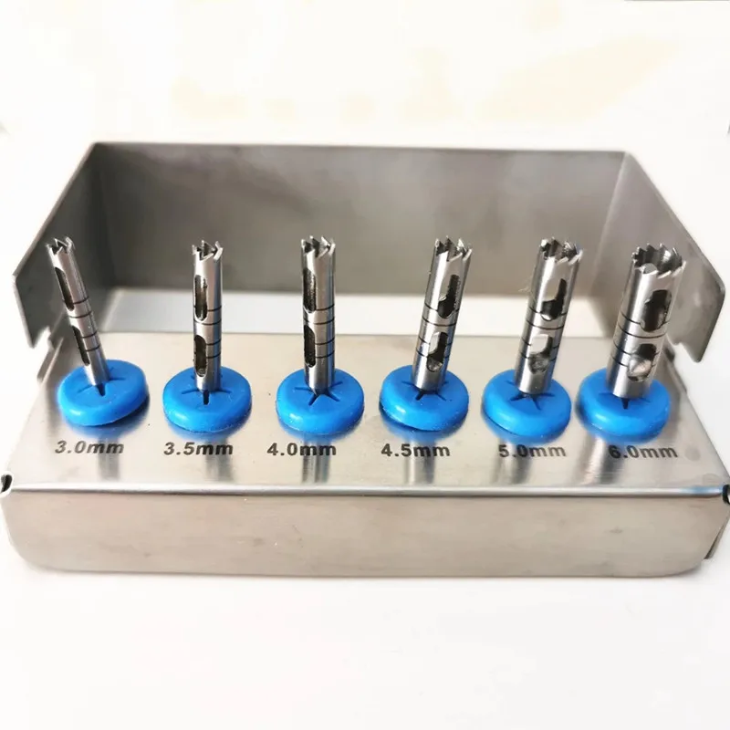 6Pcs/set Dental Implant Bur Implant Planting Tools Surgical Disk Tools with Autoclavable Placer Rack Stainless Steel