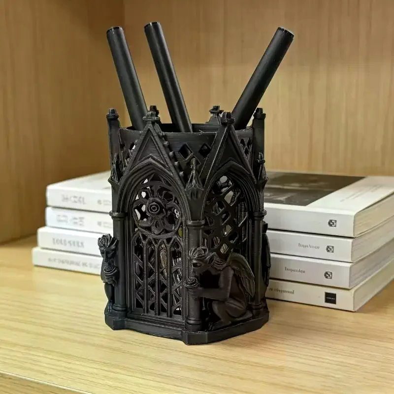 Gothic Pen Holder Black Skull Desk Organizer Antique Style Storage Box For Study Room Home Office Decor