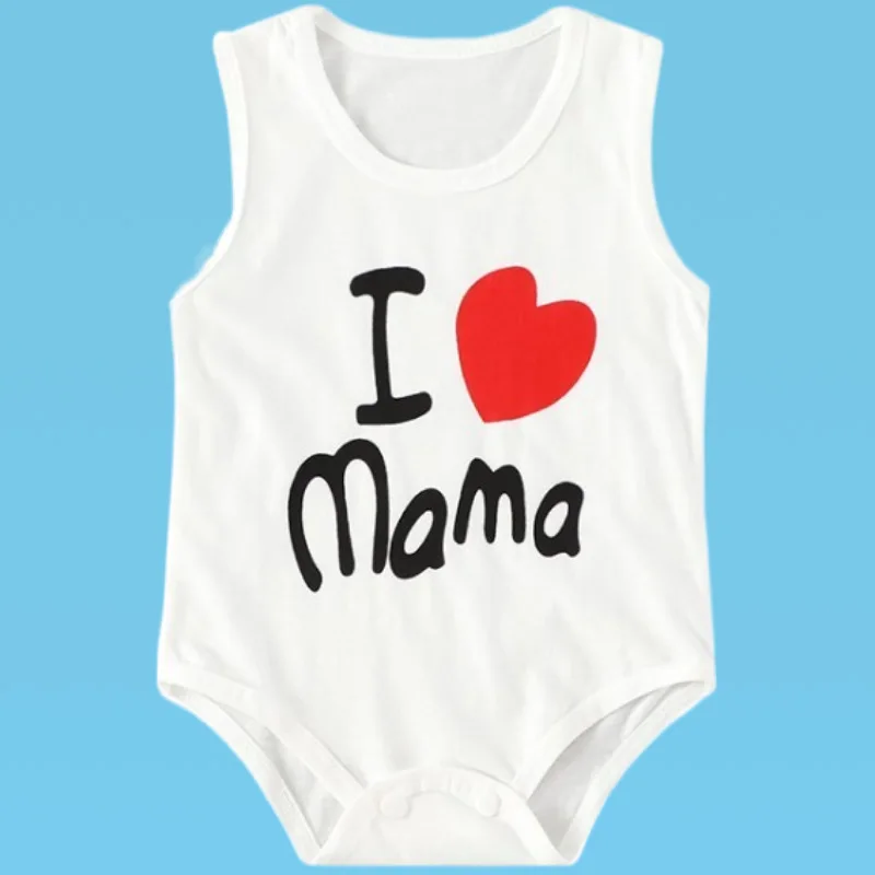 Recém-nascido M-Bean Bodysuit dos desenhos animados, roupas de bebê, roupas esportivas casuais, eu amo papai mamãe, bonito triângulo Romper, 0-24month, verão