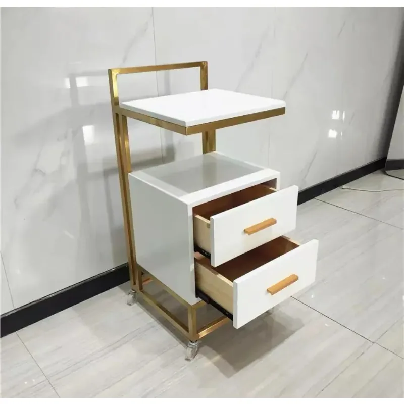 Salon Beauty Trolley White MDF and Gold Metal Style Salon Furniture Hand Carts Trolleys for Sale
