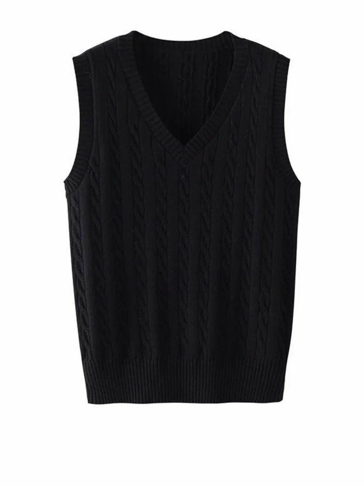 Damska dzianinowa kamizelka swetrowa z luźnej wełny, prosty, modny design, jesienny trend, odzież wierzchnia, średniej długości ocieplacz na ramię.