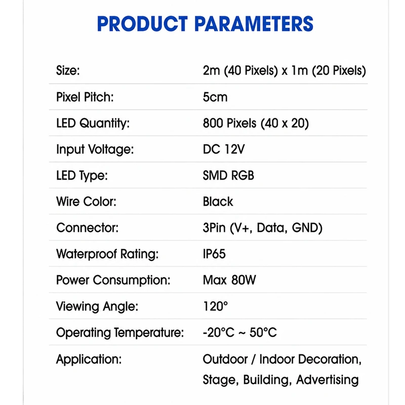 WS2811 LED Pixel Curtain Light 20x40 800pixels 5cm Spacing RGB Addressable Screen IP65 Waterproof Rope for Party Wedding Stage