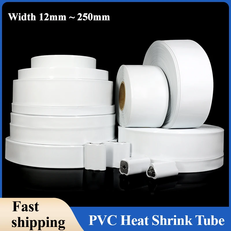 1m~20m PVC Heat Shrink Tube 18650 Lipo Battery Pack 12mm ~ 250mm Insulated Protection Film Wrap Lithium Case Cable Sleeve White