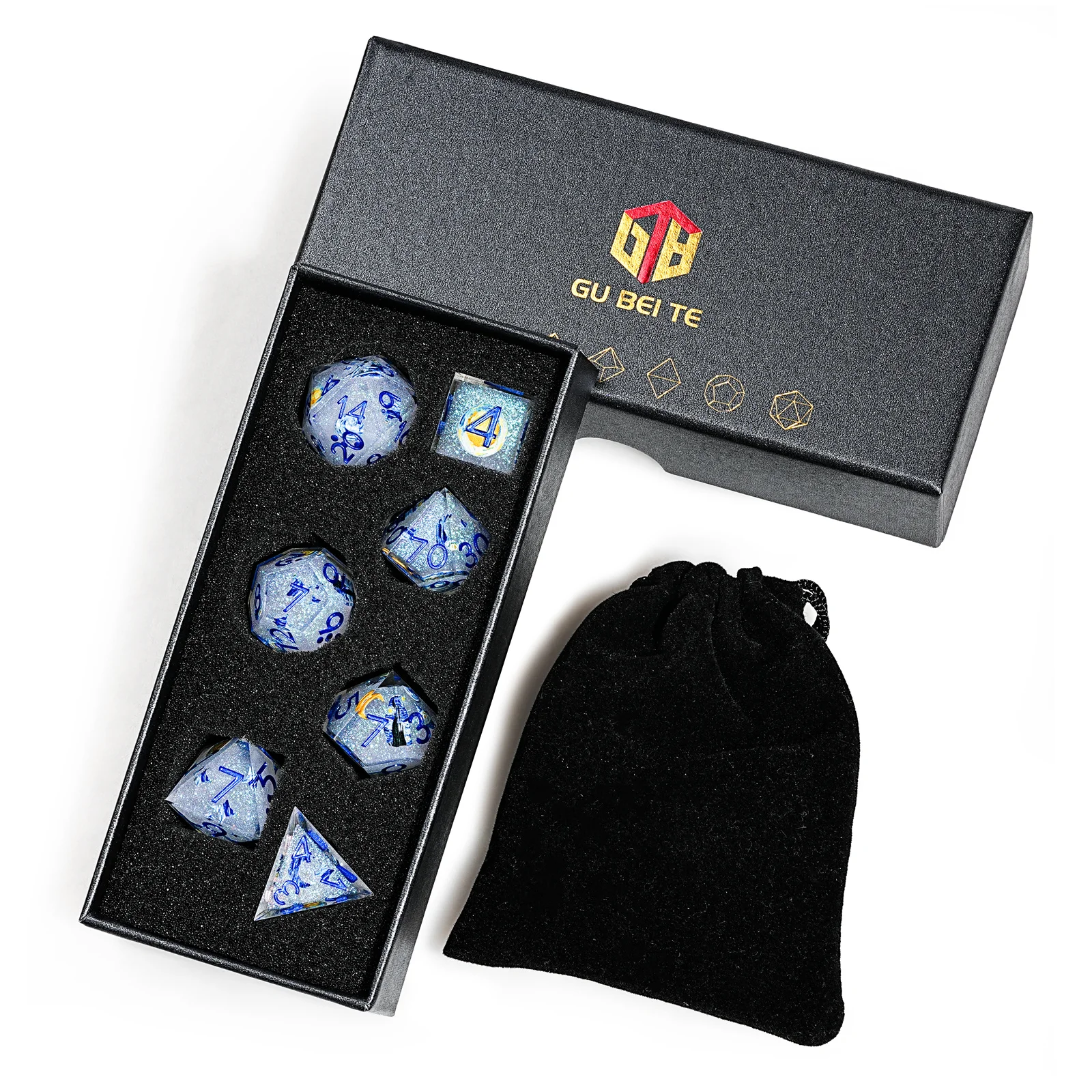 

1-7Pcs DND Dice White Van Gogh "The Starry Night" Resin Dice Multi-sided Polyhedral Dice for D&D Game COC Role Playing RPG Table