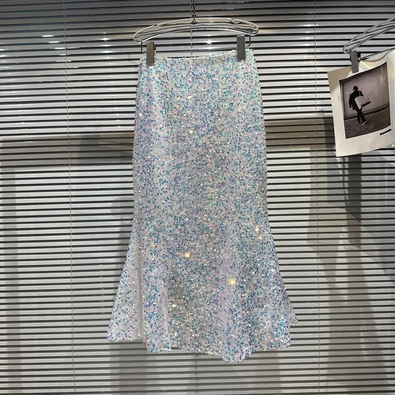 teenage girls long maxi skirt spring autumn Korean sequins mermaid skirt hip glitter streetwear kids clothes 3 to 16 years