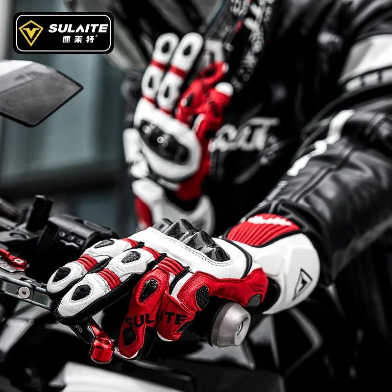 

SULAITE Carbon Fiber Motorcycle Gloves CE Level 2 Breathable Anti Collision All Season Protective Riding Gloves for Adult Bikers