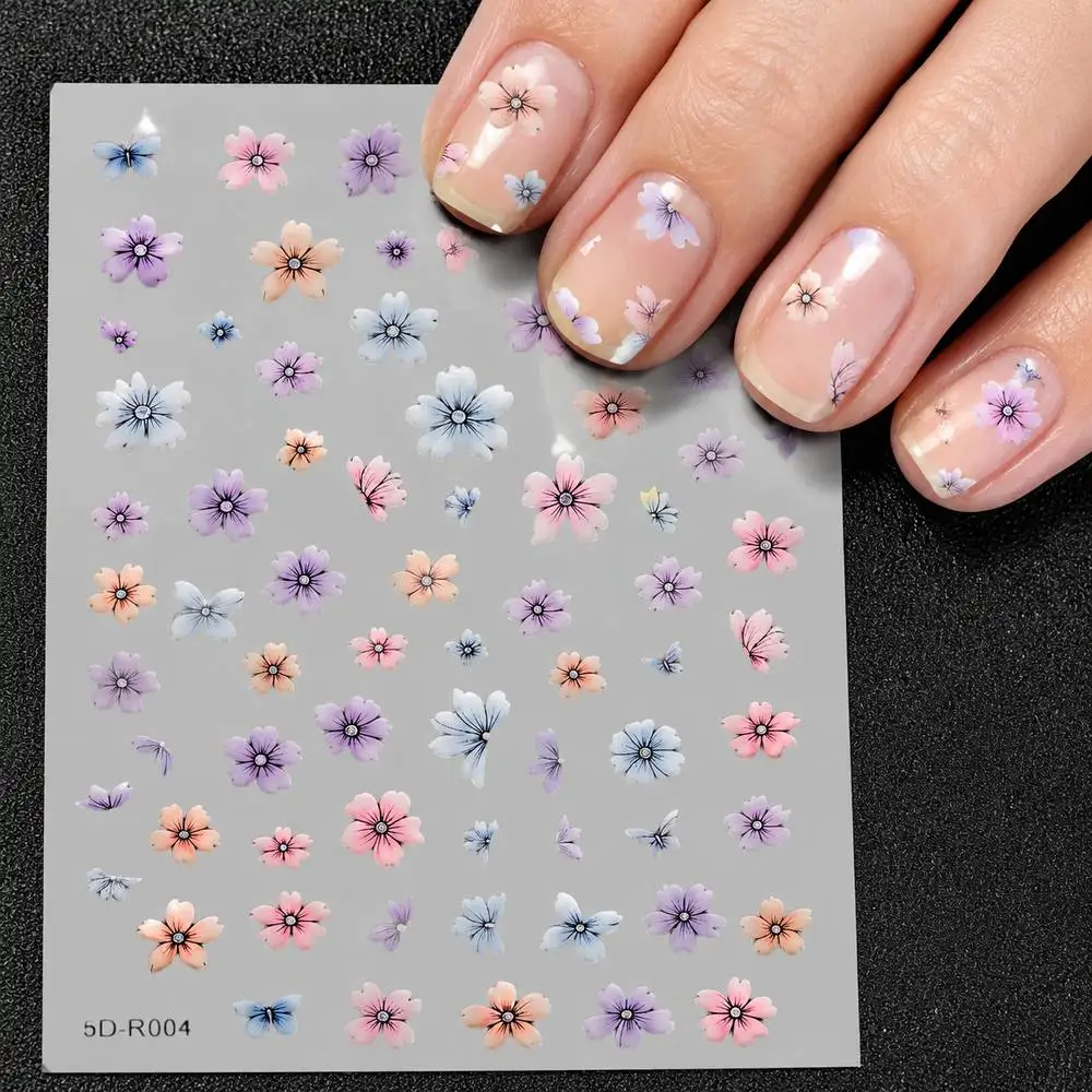 1Pc Raised Artwork Cherry Blossom Nail Sticker Flexible Layer Cherry Blossom Nail Decal Artistic Feel Cherry Blossom Nail Slider