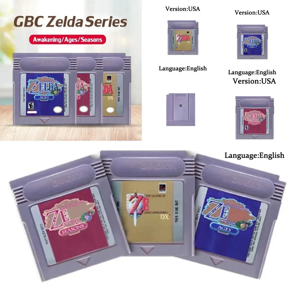 Popular and fun Zelda GBC Game Cartridge Console Card Legend of Zelda Awakening Oracle of Seasons DX Links Awakening USA Version view 2