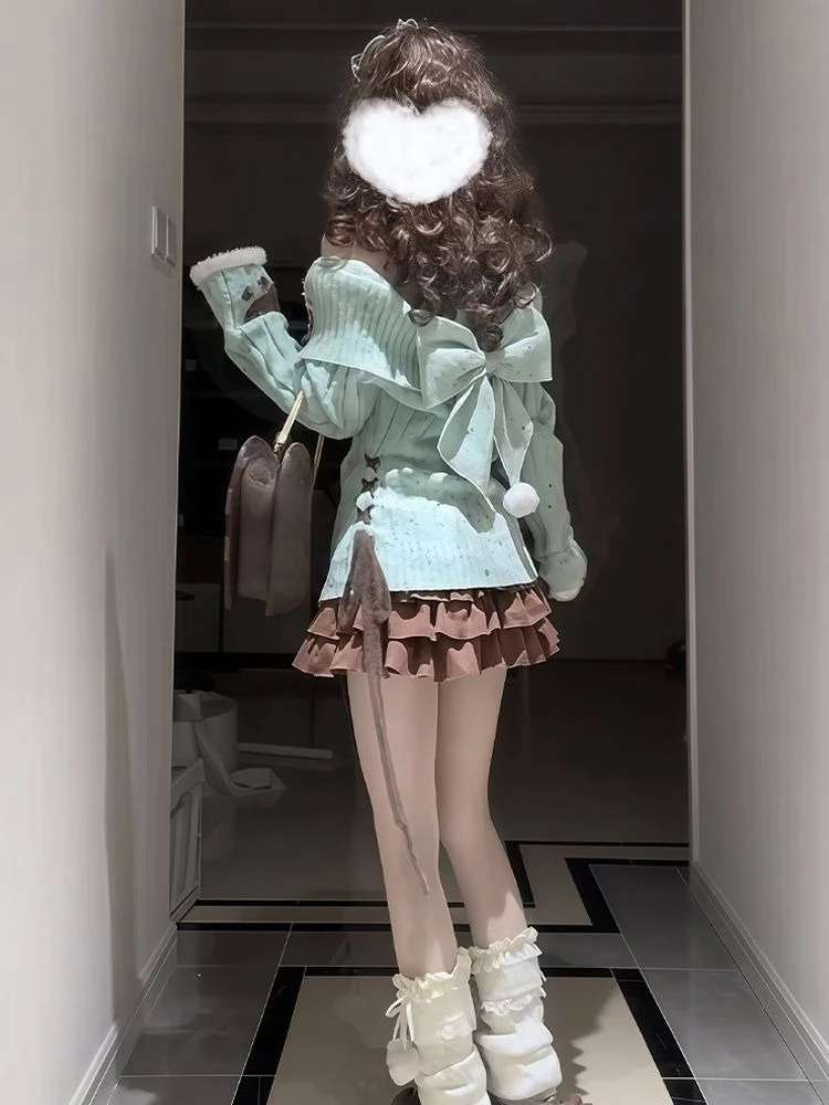 Outono inverno doce sexy y2k e-girls fino ajuste jumpers fora do ombro camisola de malha casual manga longa moda coreana pullovers