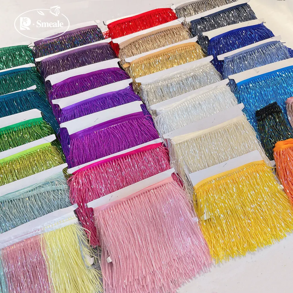15 cm breit, 38 Farben, grau-blaue Quastenborte, Kleiderzubehör, Spitzenbesatz, Perlenverzierung für Hochzeits- und Abendkleider, RS3052 – Detail 4