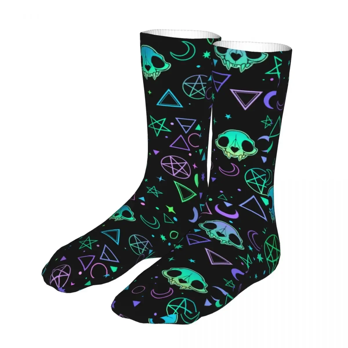 Psychedelic Cat Skull Socks Men Women Polyester Fashion Geometric Socks High Quality Spring Summer Autumn Winter Socks Gift