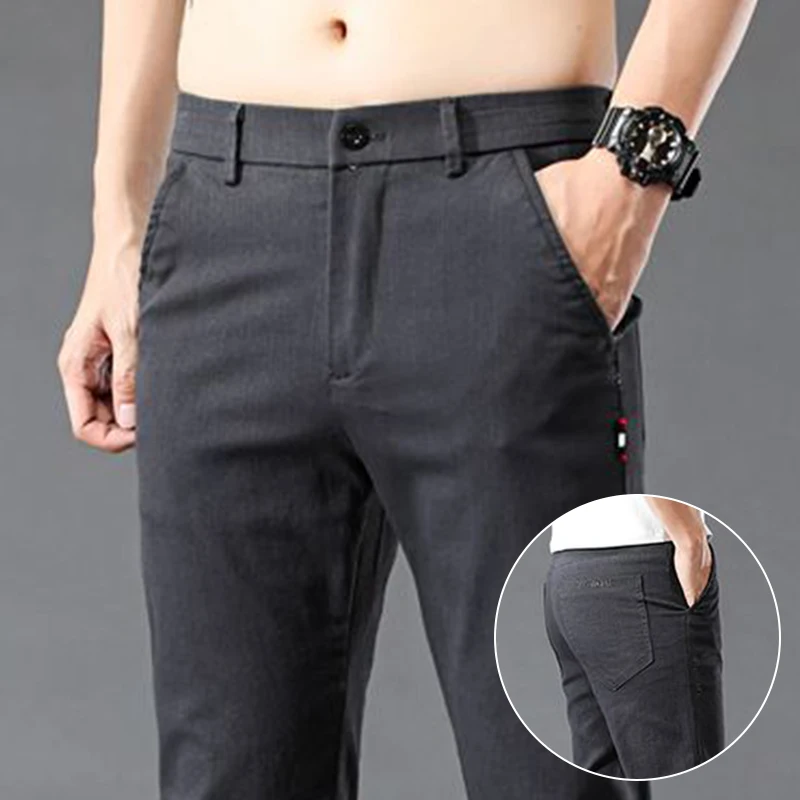 

2025 New Men Smart Casual Straight Tailored Trousers Male Jean Like Pants Comfortable Light Gray Dark Grey Trousers