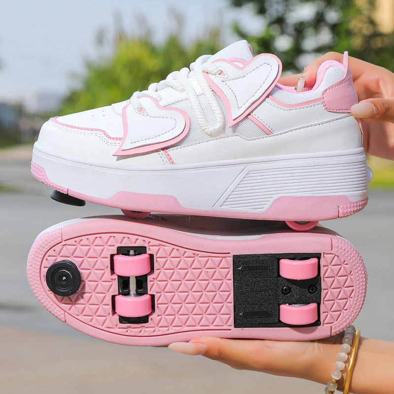 Kids 4 Wheel Dual-Use Roller Skates With Detachable Wheels Sneakers with brakes,Boys And Girls Shoes With Wheels