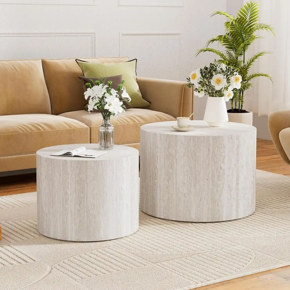 

Комплект из 2 круглых деревянных столиков-гнезд с нескользящими накладками, приставной столик-акцент, компактный дизайн, не требует сборки