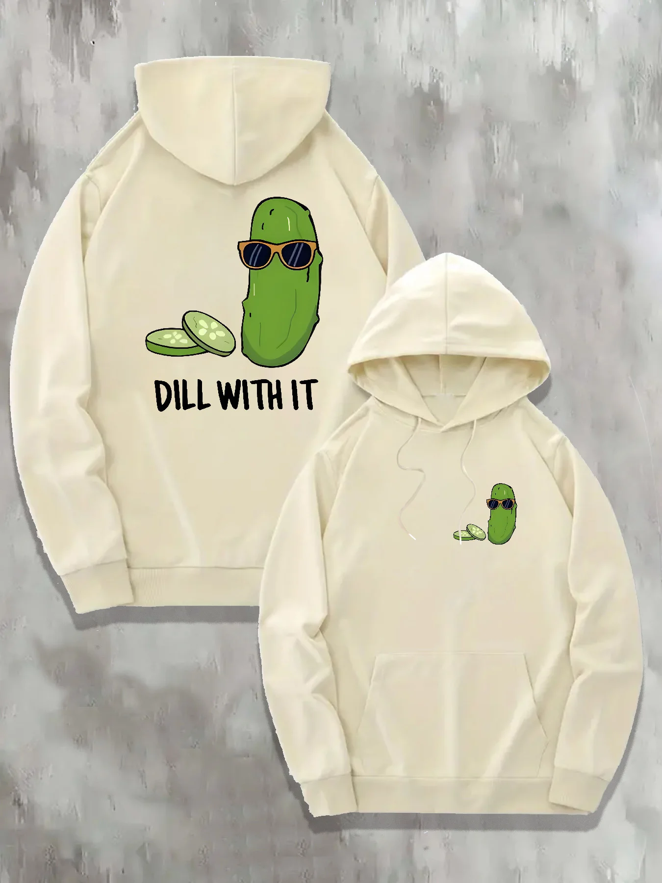 [Sweat con cappuccio grafico Dill Pickle] Felpa con cappuccio grafica Dill Pickle da 1 pezzo - Pullover casual in tessuto lavorato a maglia di poliestere con motivo geometrico - Reg