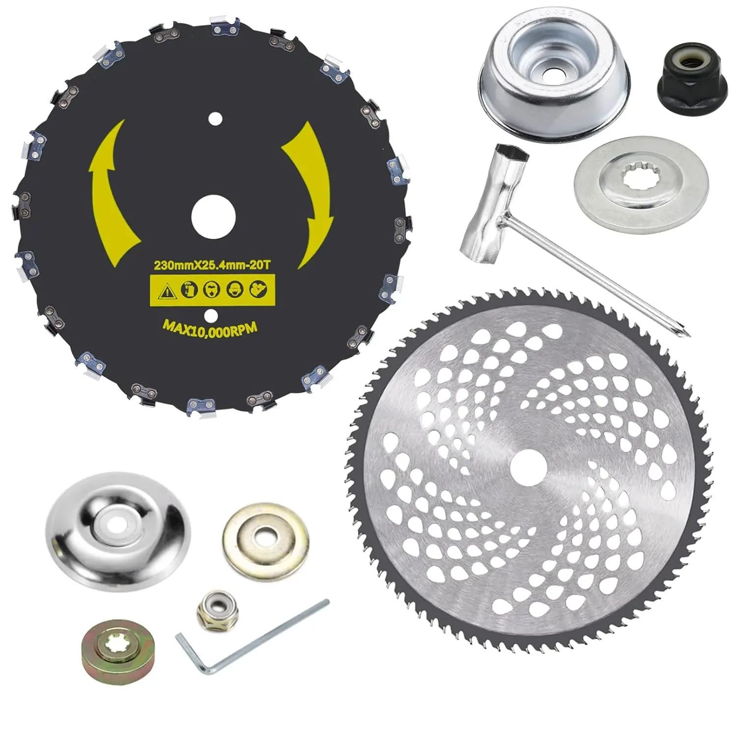 

Нож для бензокосы 9 дюймов, 20 зубьев и ножи для триммера/косилки 10 дюймов, 80 зубьев с твердосплавными наконечниками, желтые