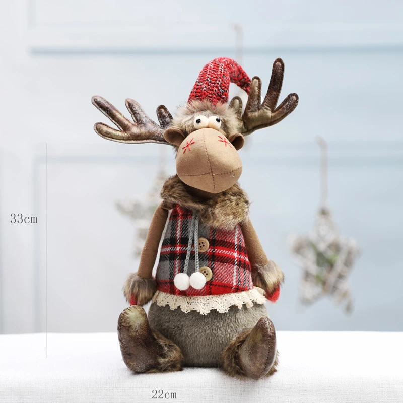 Big Size Deer Christmas Dolls Retractable Elk Toys Xmas Figurines Gift for Kid Red Xmas Tree Ornament  New Year 2023 Decor