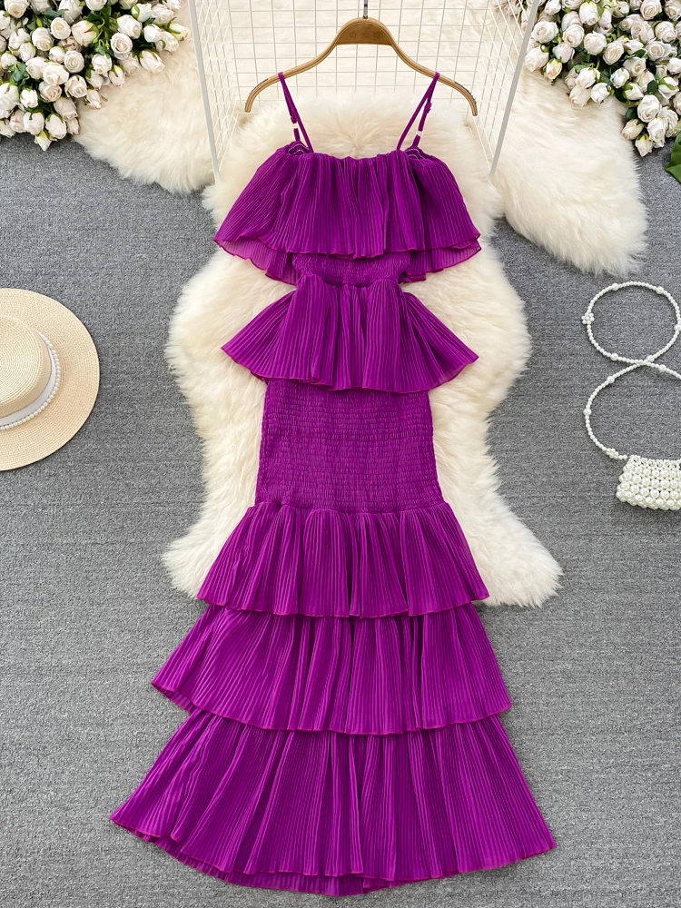 Vestido de playa Sexy para mujer, Espalda descubierta, cintura alta, línea A Irregular, vacaciones en la playa, moda de pastel con tirantes, caliente