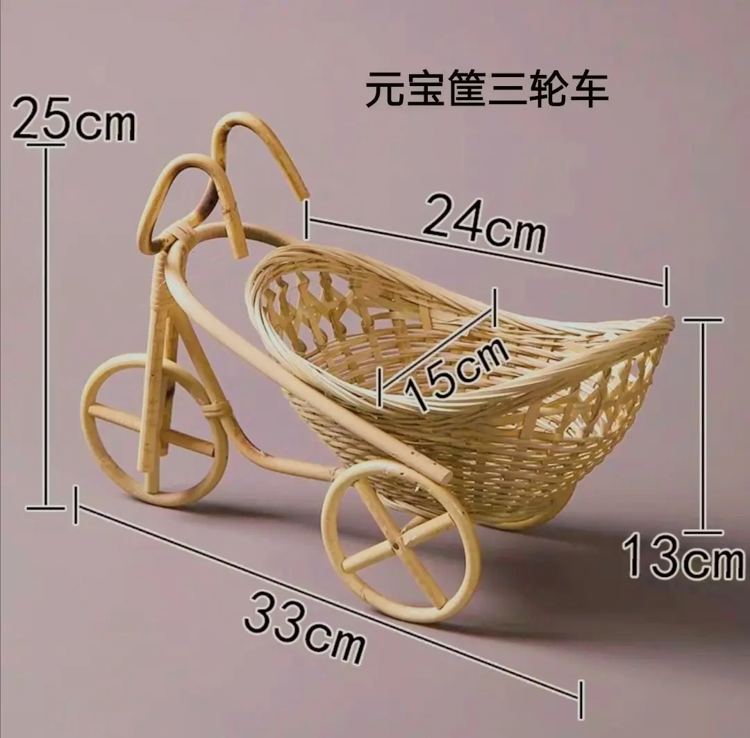 Newborn Photography Props Handmade Bamboo Rattan Bicycle Ornament Small Bamboo Basket Take Photo Props Living Room Decoration