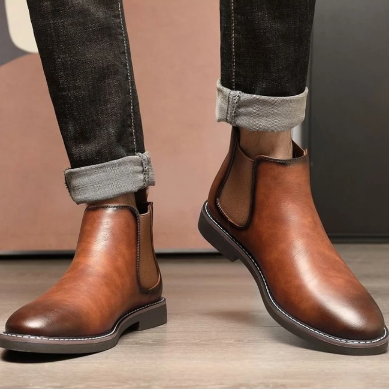 

New Arrival Spring Autumn Men's British Style Leather Chelsea Boots Anti Slip Breathable All Match Short Boots for Young Men
