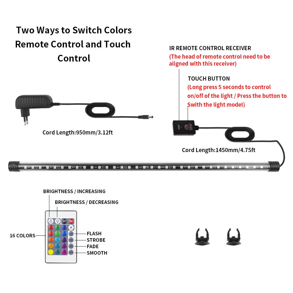 Telecomando RGB Fish Tank Light dimmerabile impermeabile LED luci sommergibili per acquari per acquari illuminazione per acquari