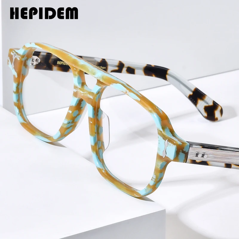 HEPIDEM Thick Acetate Eyeglasses Frame Men Retro Glasses Women Famous Brand Designer Pilot Japanese Handmade Spectacles 9428